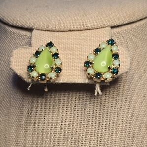 Elegant Teardrop Earrings With Green Stones